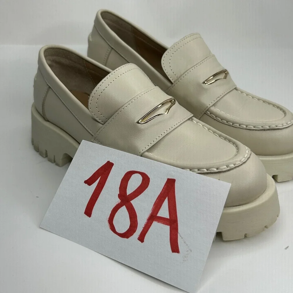 Steve Madden Lawrence Bone Leather Chunky Lug Sole Platform Loafers‎ 8M LAWR01S1